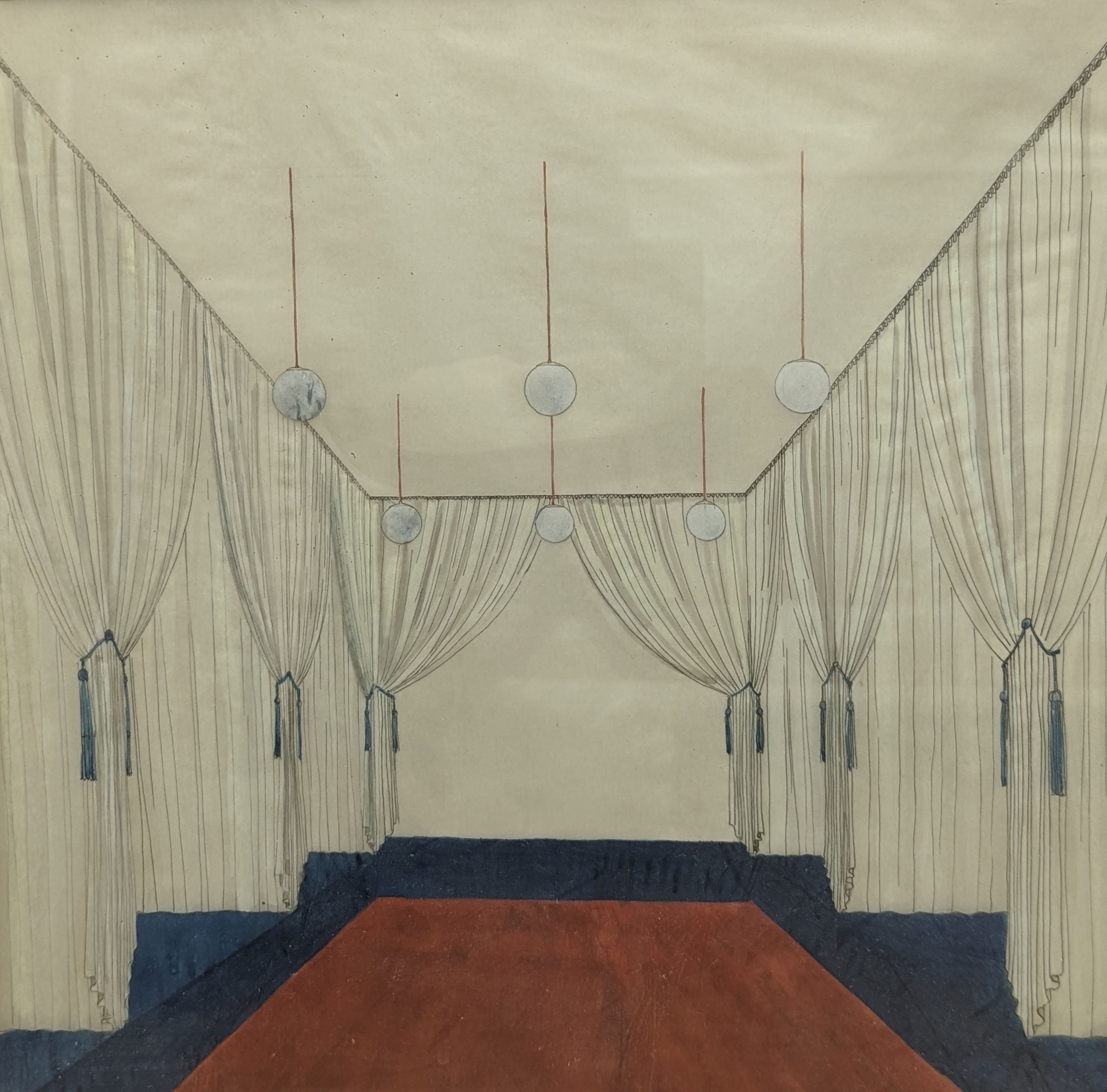 Modern British, pencil, ink and watercolour, Stage set design, 34x34cm